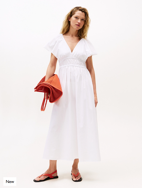 Vestido Midi com Mangas Lisas